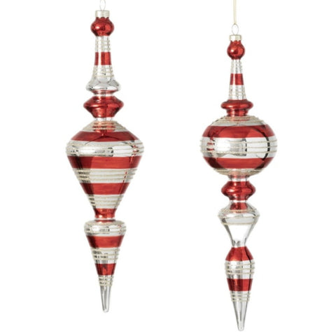 Assorted Red And White Finial Ornament, INDIVIDUALLY SOLD