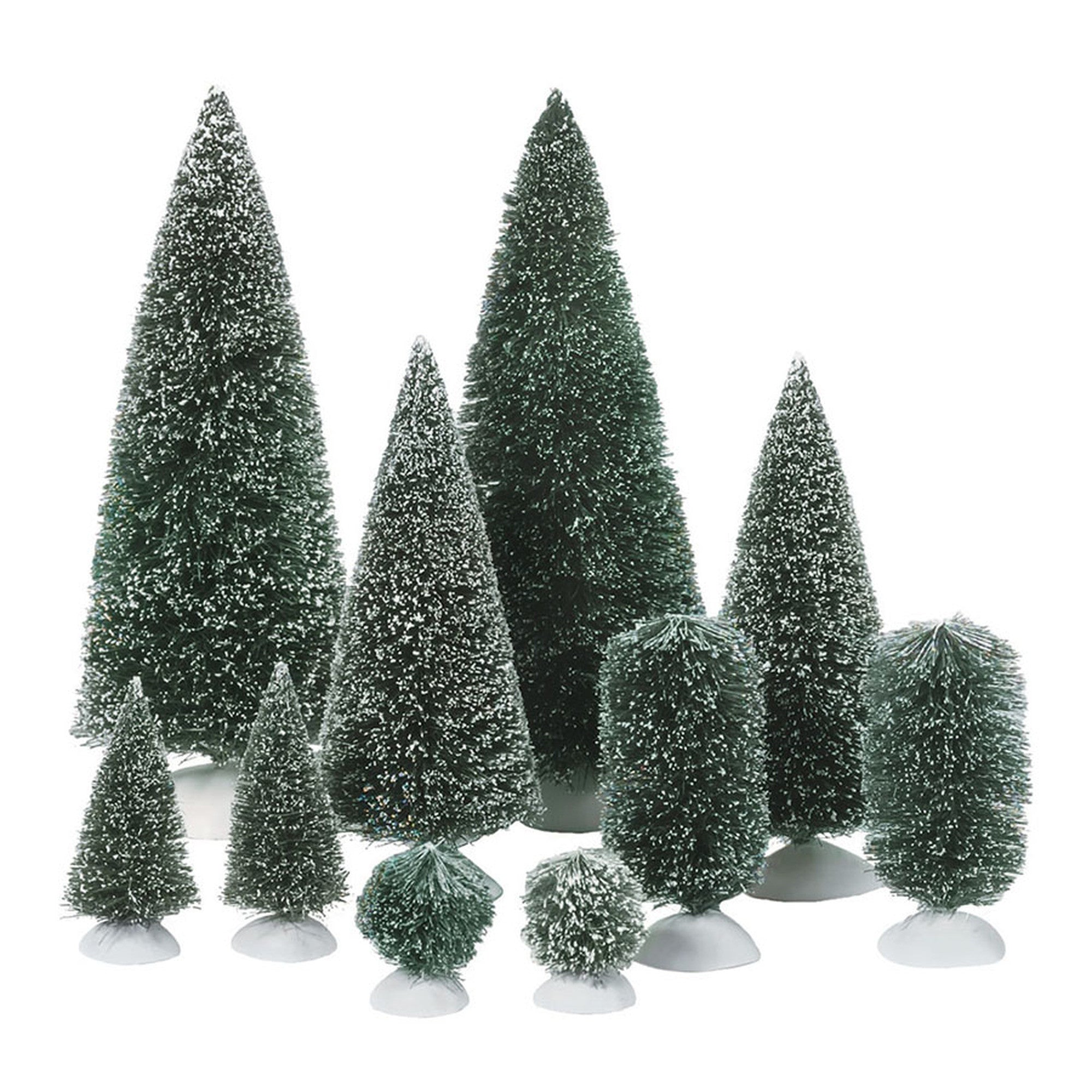 Village Accessory: Bag-O-Frosted Topiaries, Set Of 10