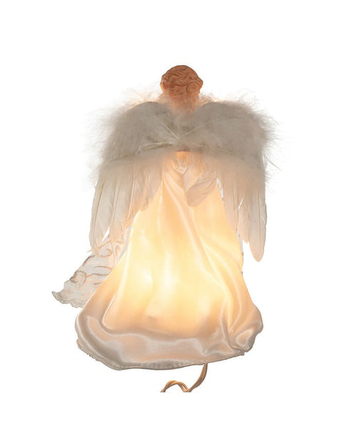 9" Lit Angel In Silver And White Dress Tree Topper