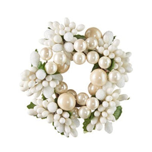 3.5" White Beaded Taper Candle Ring